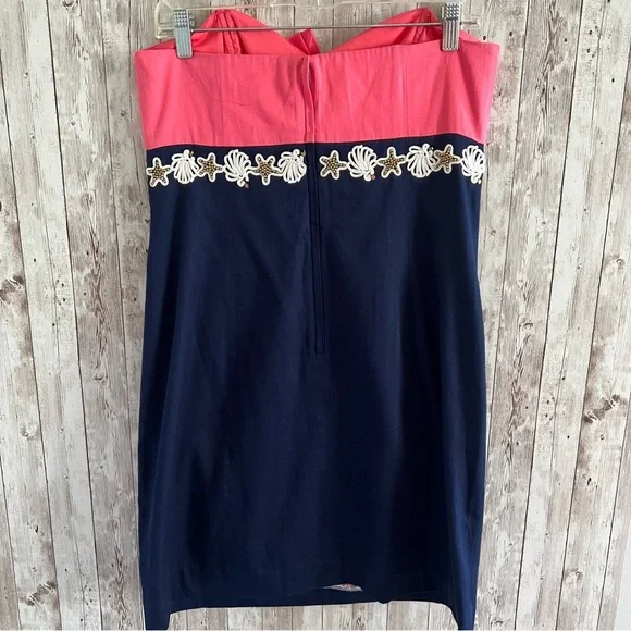 Lilly Pulitzer Krissa Strapless Pink and Navy Dress New Size 10 - Picture 3 of 5